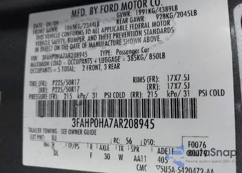 2010 Ford Fusion Se from USA, damaged, VIN 3FAHP0HA7AR208945